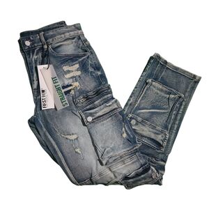 First Row Straight Fit Distressed Men's Blue Jeans